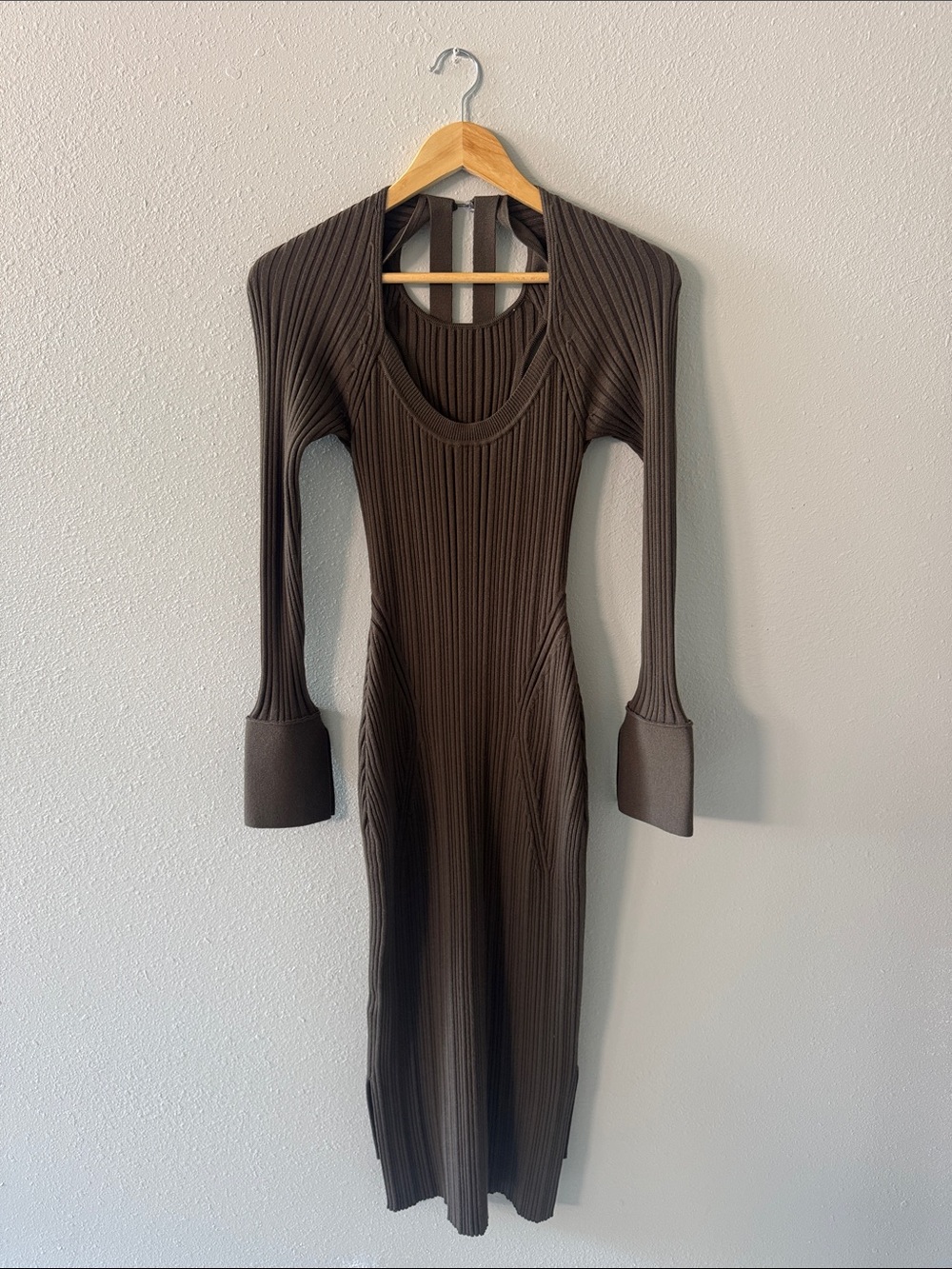 3.1 Phillip Lim Ribbed Long-Sleeve Midi Dress in Brown